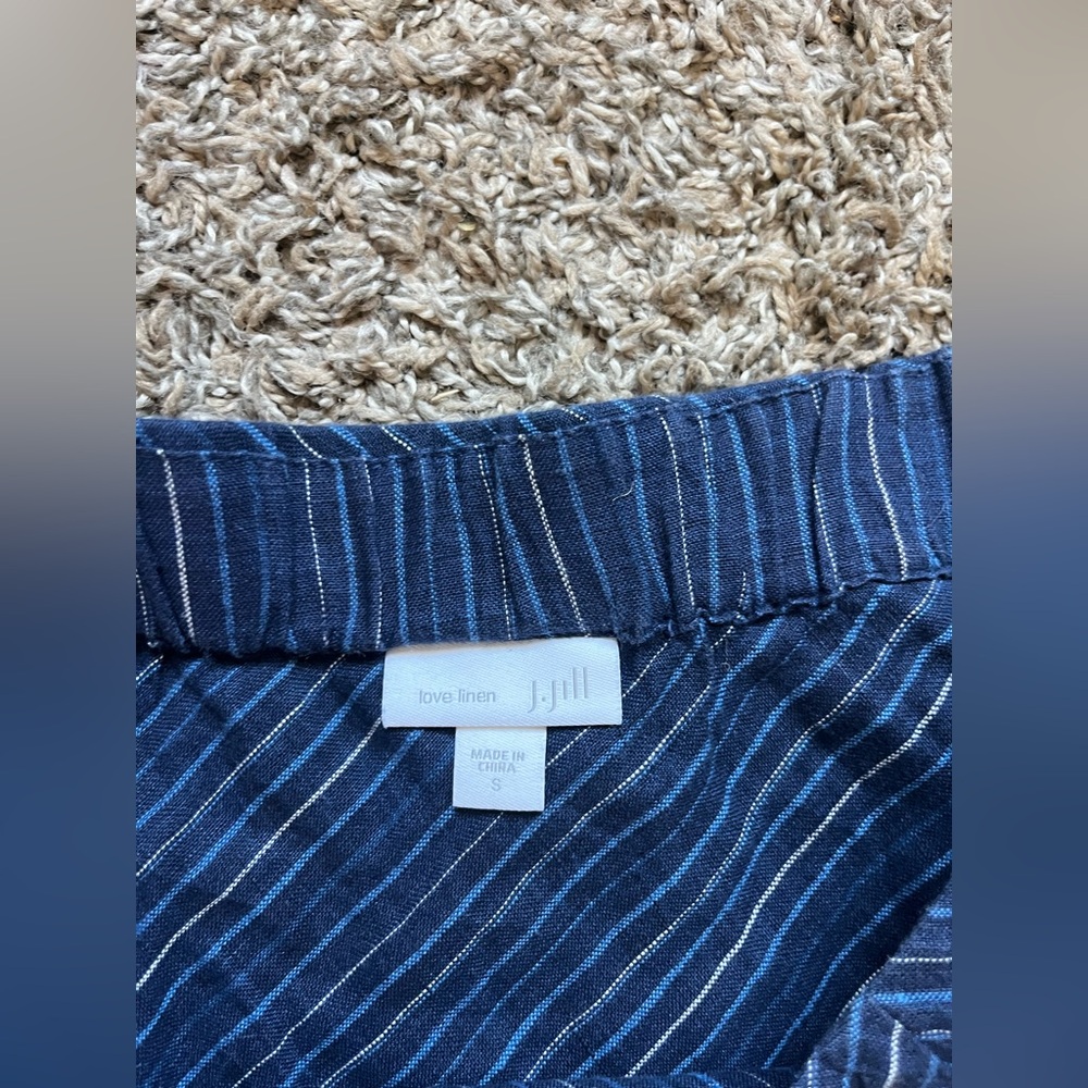 J Jill Love Linen Women Size Small Skirt Blue Striped Flare Long Knee - Picture 4 of 6